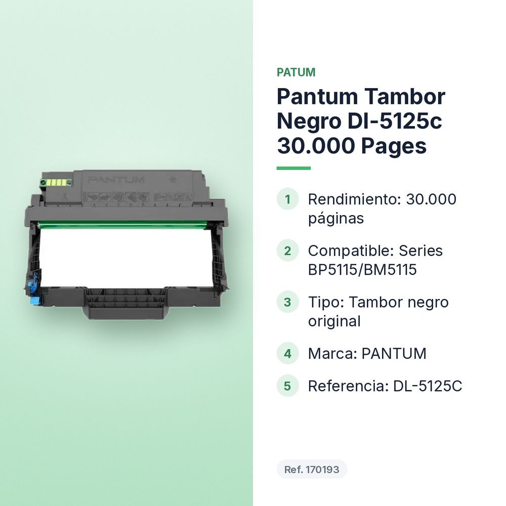 PANTUM TAMBOR NEGRO DL-5125C 30.000 PAGES - características principales