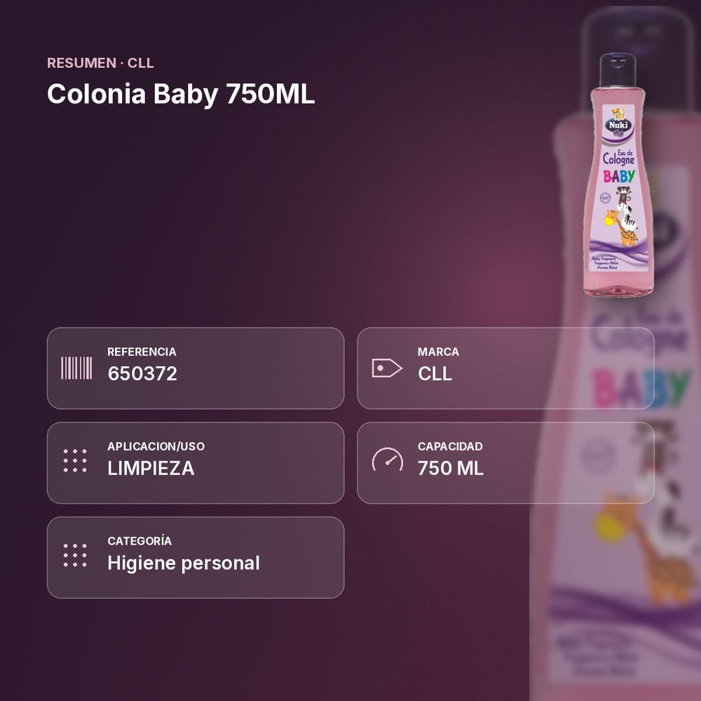 COLONIA BABY 750ML - resumen de atributos