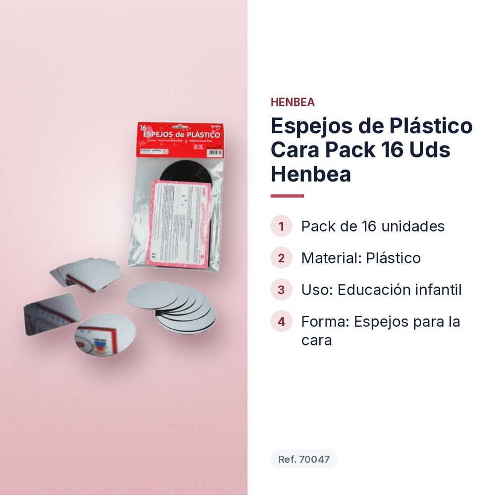 ESPEJOS DE PLÁSTICO CARA PACK 16 UDS HENBEA - características principales