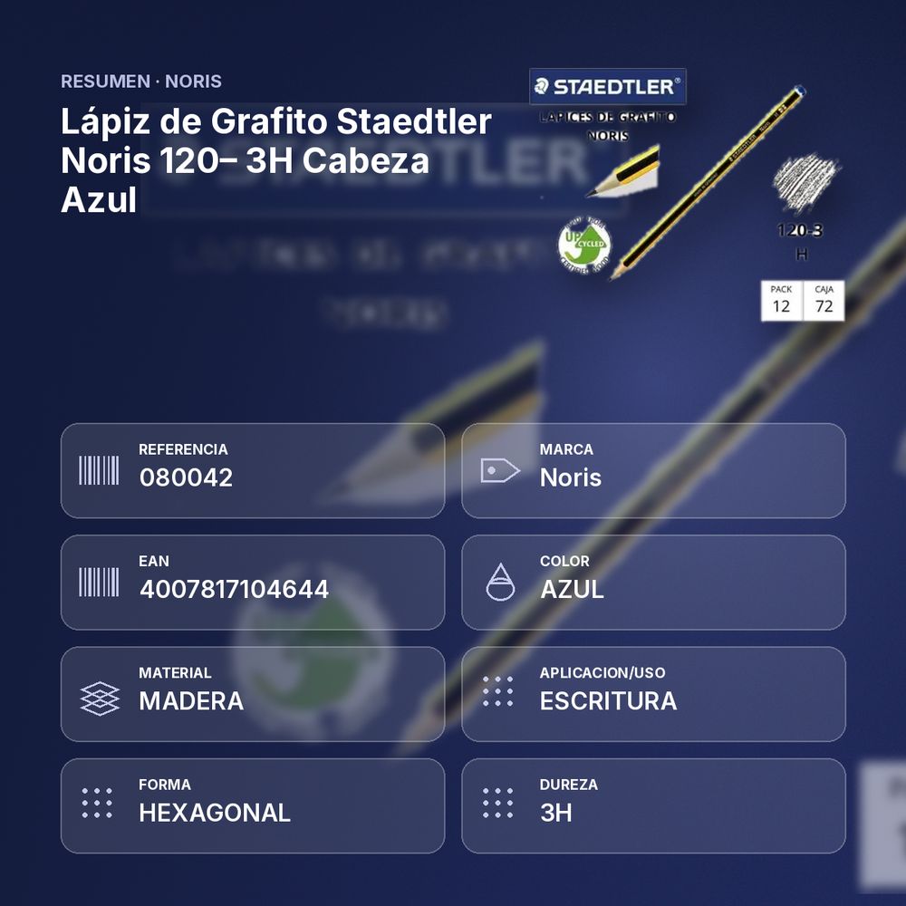 LÁPIZ DE GRAFITO STAEDTLER NORIS 120– 3H CABEZA  AZUL - resumen de atributos