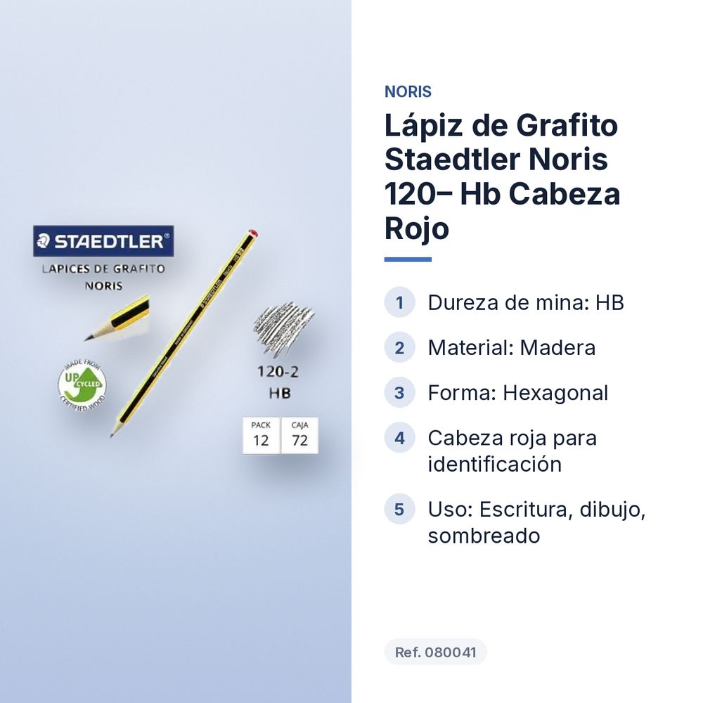 LÁPIZ DE GRAFITO STAEDTLER NORIS 120– HB CABEZA  ROJO - características principales
