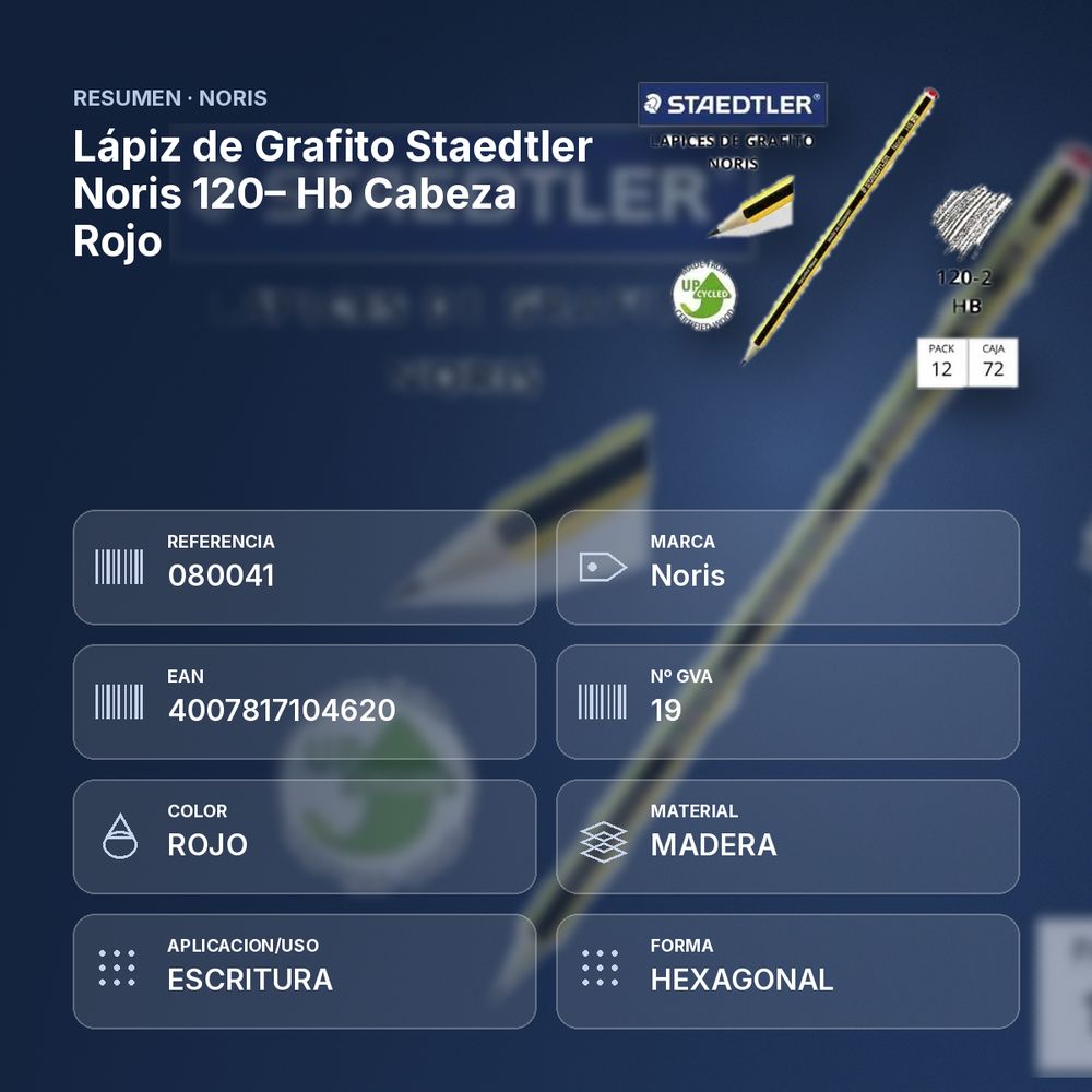LÁPIZ DE GRAFITO STAEDTLER NORIS 120– HB CABEZA  ROJO - resumen de atributos