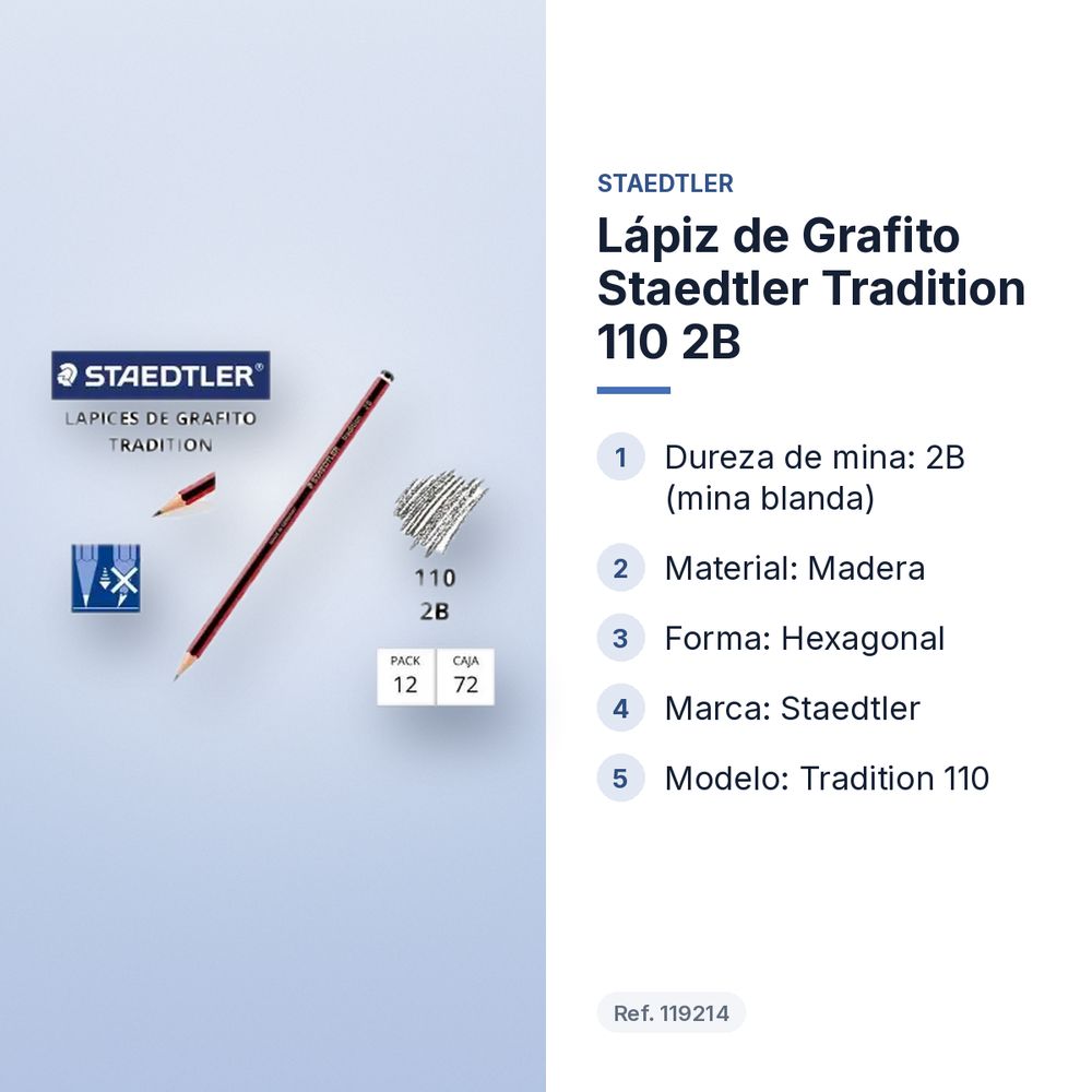 LÁPIZ DE GRAFITO STAEDTLER TRADITION 110 2B  - características principales