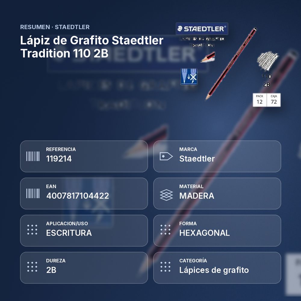 LÁPIZ DE GRAFITO STAEDTLER TRADITION 110 2B  - resumen de atributos