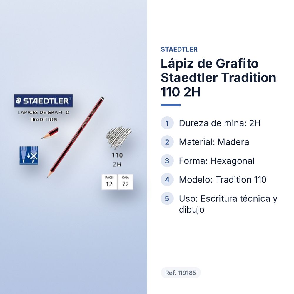 LÁPIZ DE GRAFITO STAEDTLER TRADITION 110 2H  - características principales