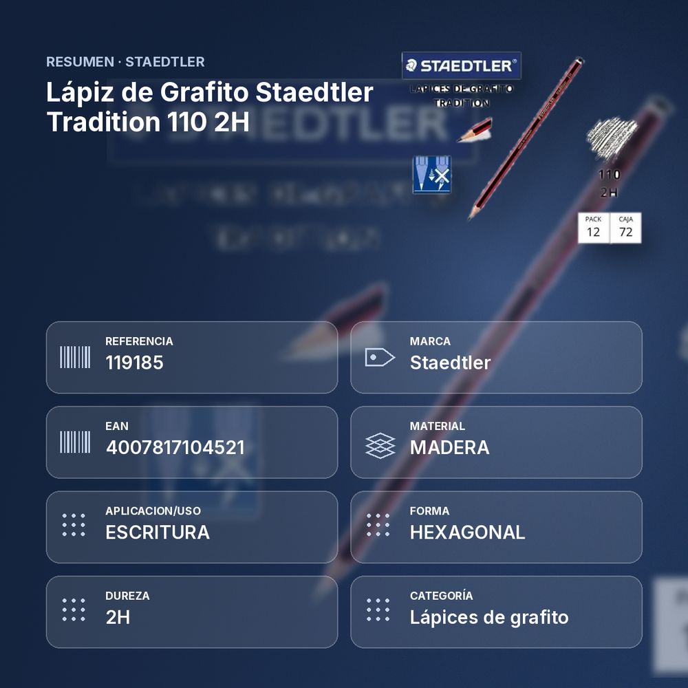 LÁPIZ DE GRAFITO STAEDTLER TRADITION 110 2H  - resumen de atributos