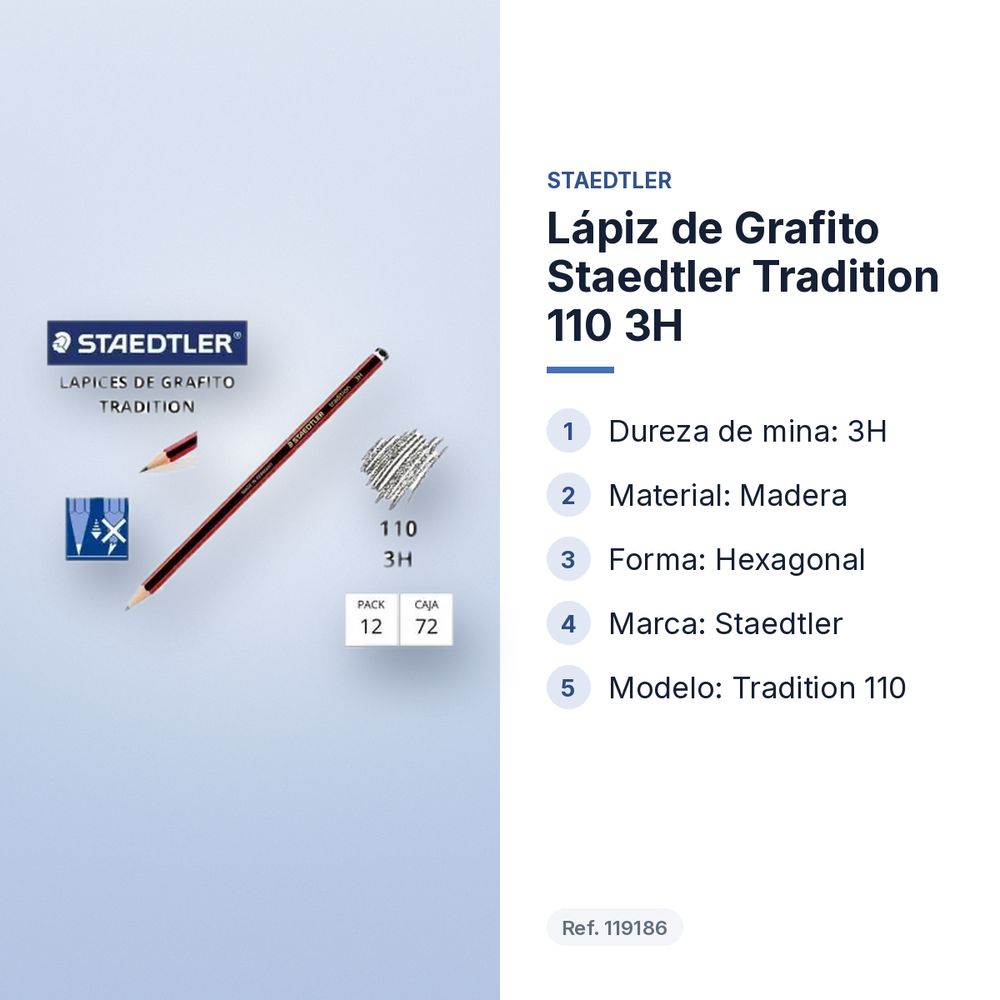 LÁPIZ DE GRAFITO STAEDTLER TRADITION 110 3H  - características principales