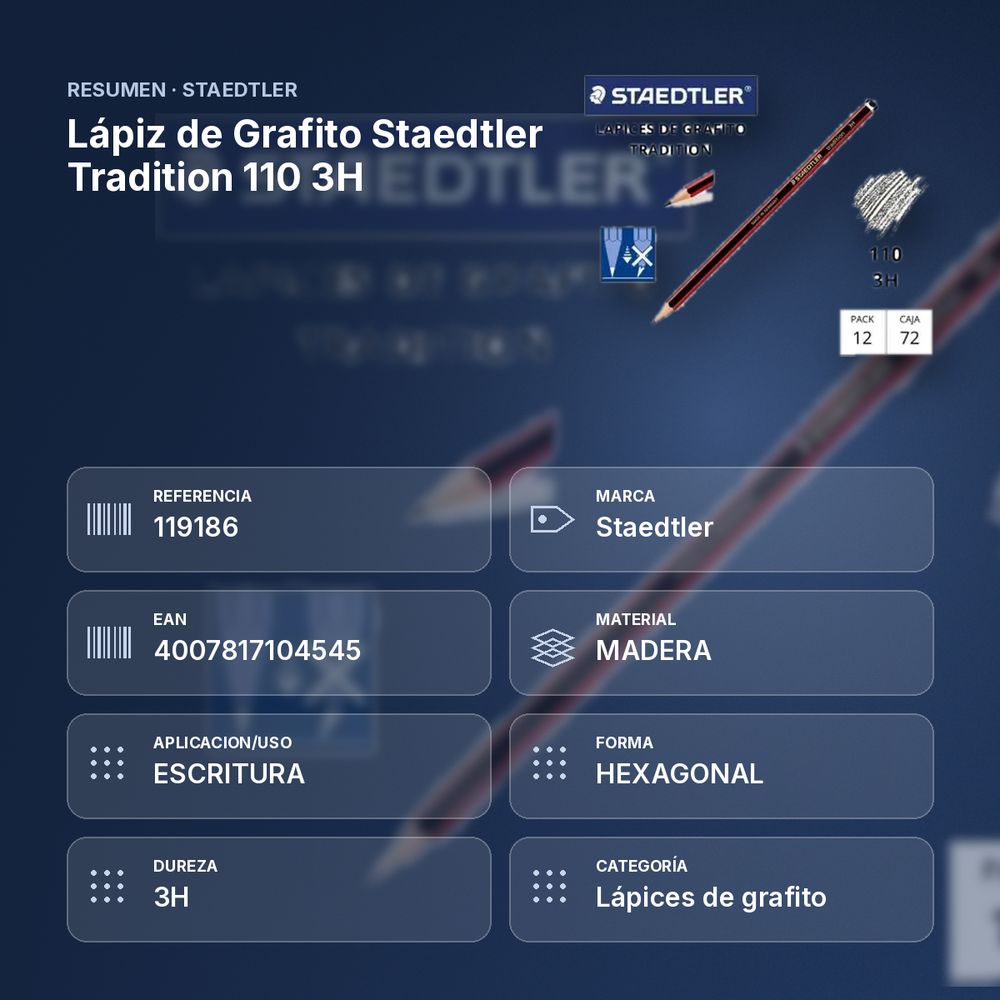 LÁPIZ DE GRAFITO STAEDTLER TRADITION 110 3H  - resumen de atributos