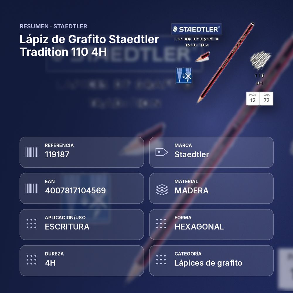 LÁPIZ DE GRAFITO STAEDTLER TRADITION 110 4H  - resumen de atributos