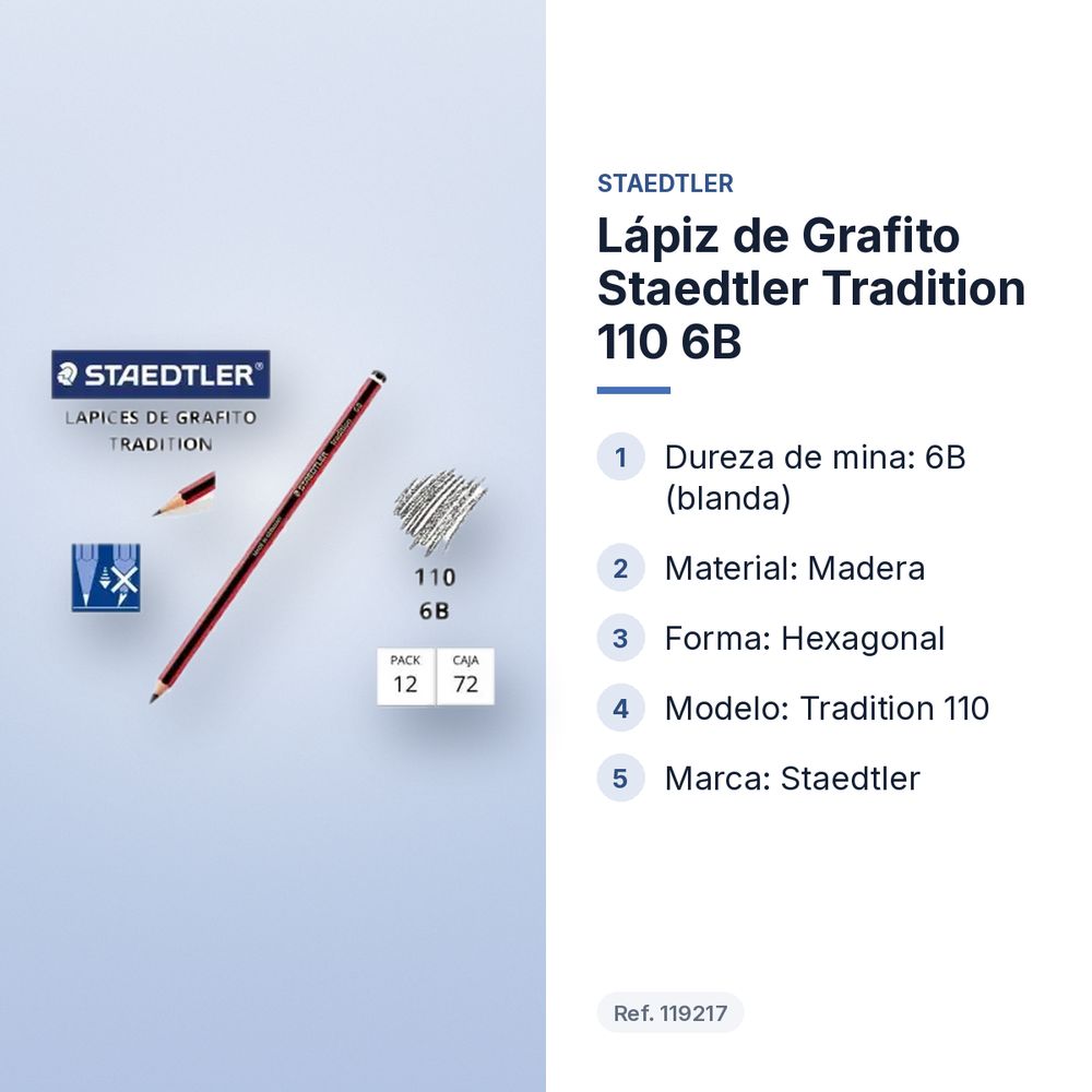 LÁPIZ DE GRAFITO STAEDTLER TRADITION 110 6B - características principales