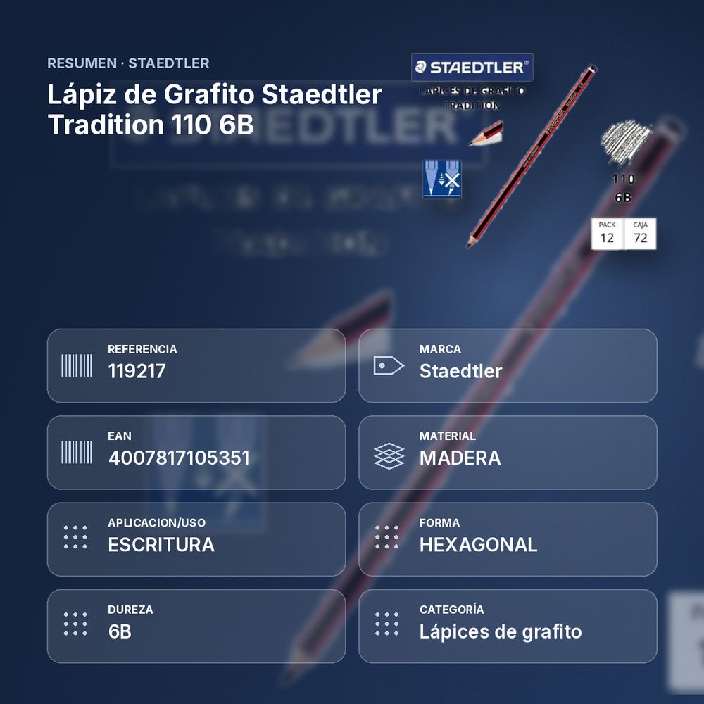 LÁPIZ DE GRAFITO STAEDTLER TRADITION 110 6B - resumen de atributos