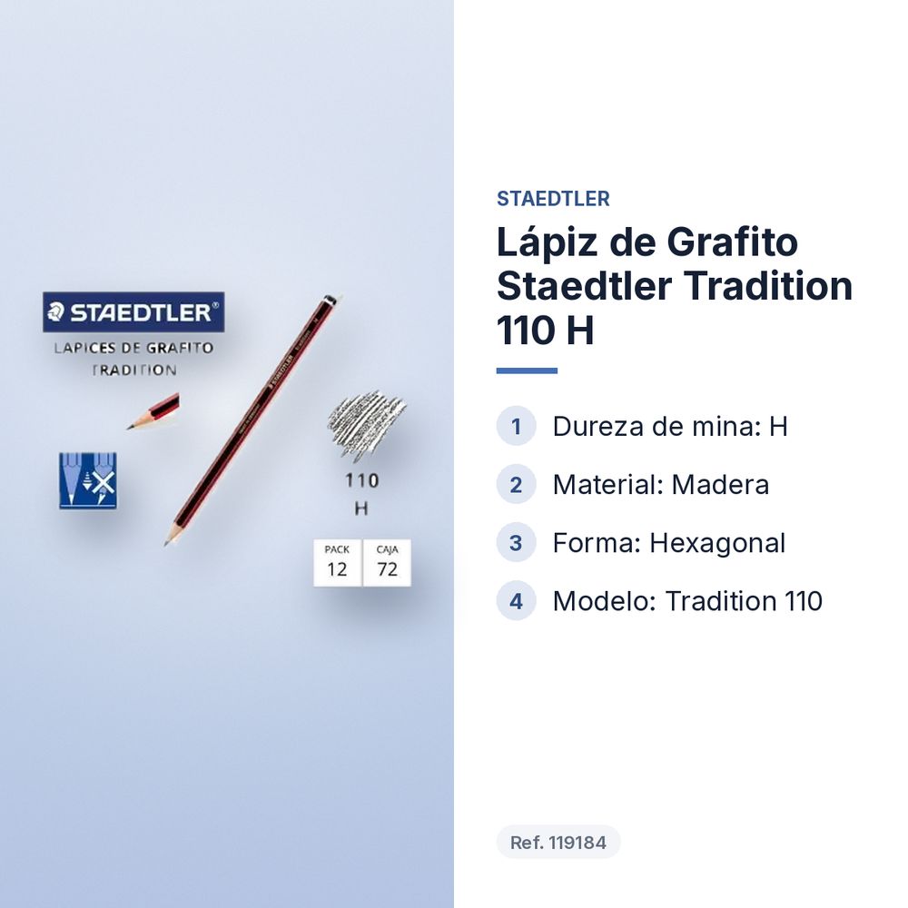 LÁPIZ DE GRAFITO STAEDTLER TRADITION 110 H  - características principales