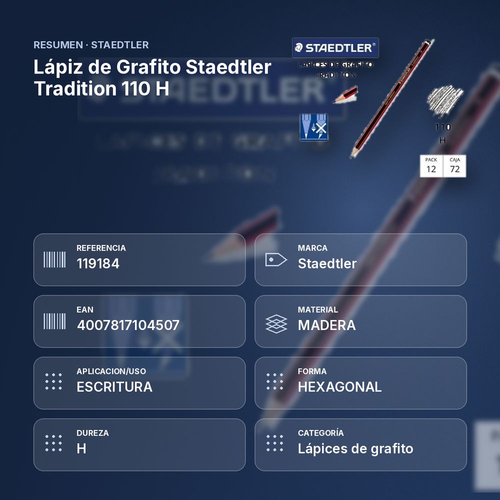LÁPIZ DE GRAFITO STAEDTLER TRADITION 110 H  - resumen de atributos