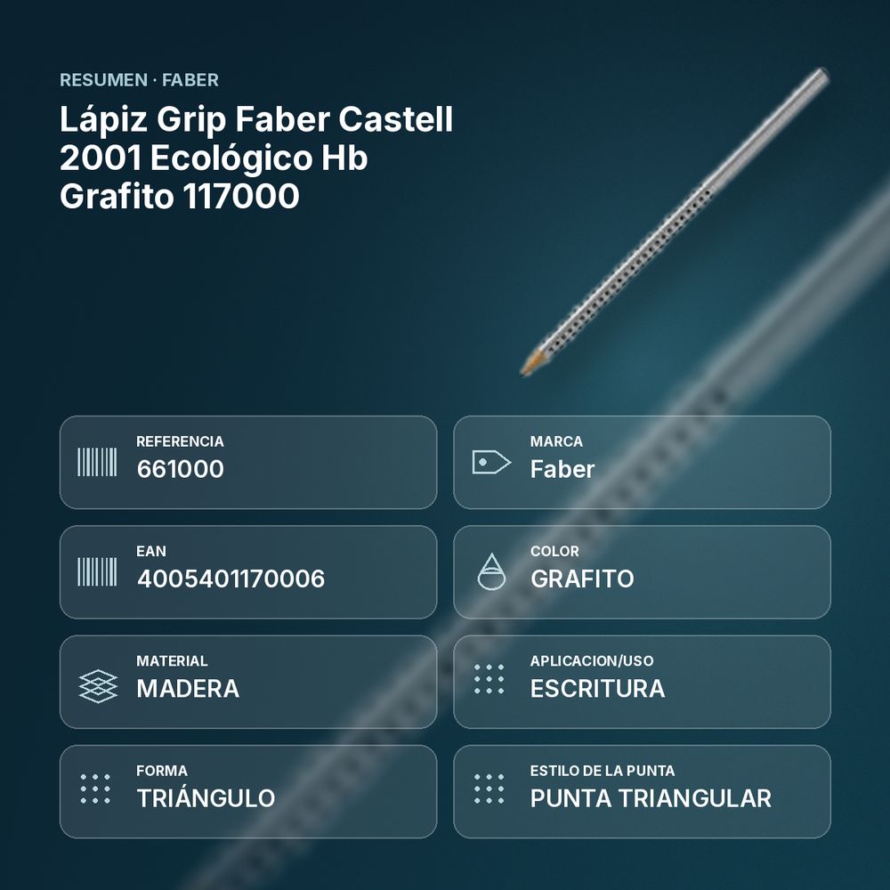 LÁPIZ GRIP FABER CASTELL 2001 ECOLÓGICO HB GRAFITO 117000  - resumen de atributos