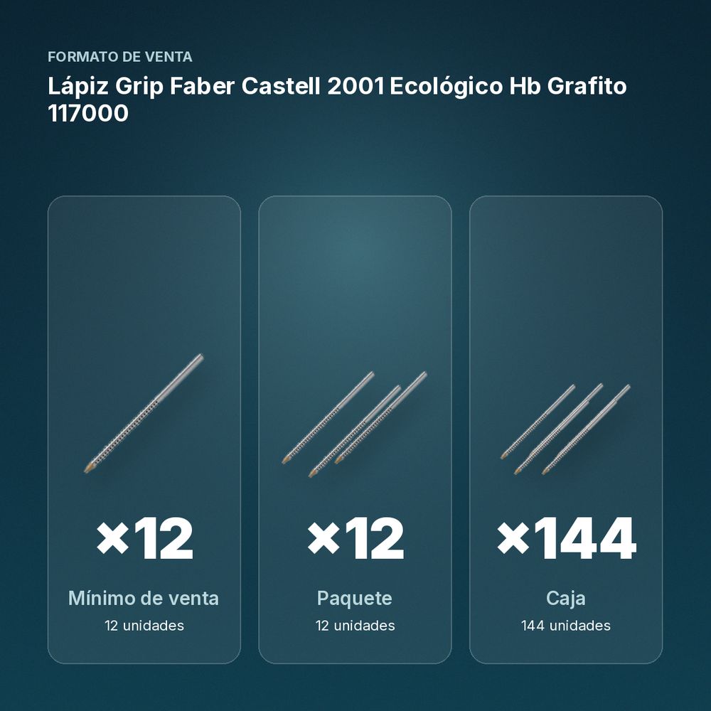 LÁPIZ GRIP FABER CASTELL 2001 ECOLÓGICO HB GRAFITO 117000  - formato de venta: paquete de 12, caja de 144