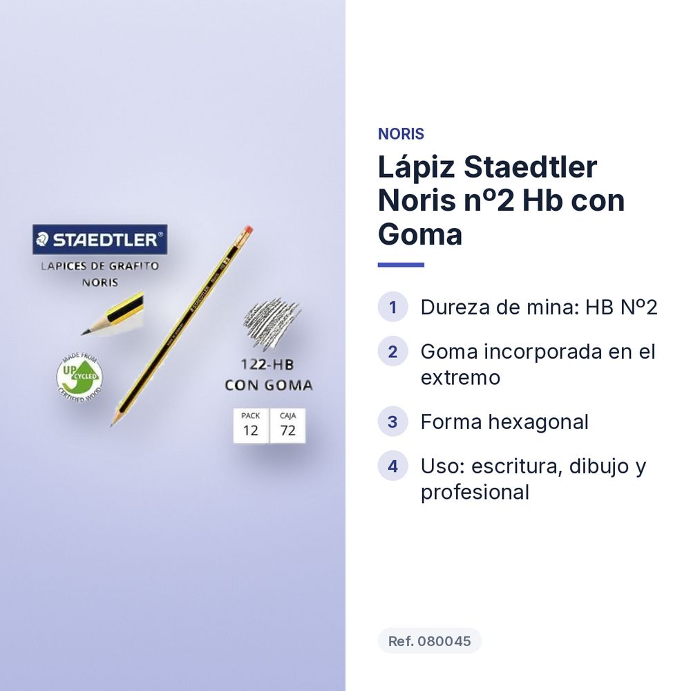 LÁPIZ STAEDTLER NORIS Nº2 HB CON GOMA - características principales