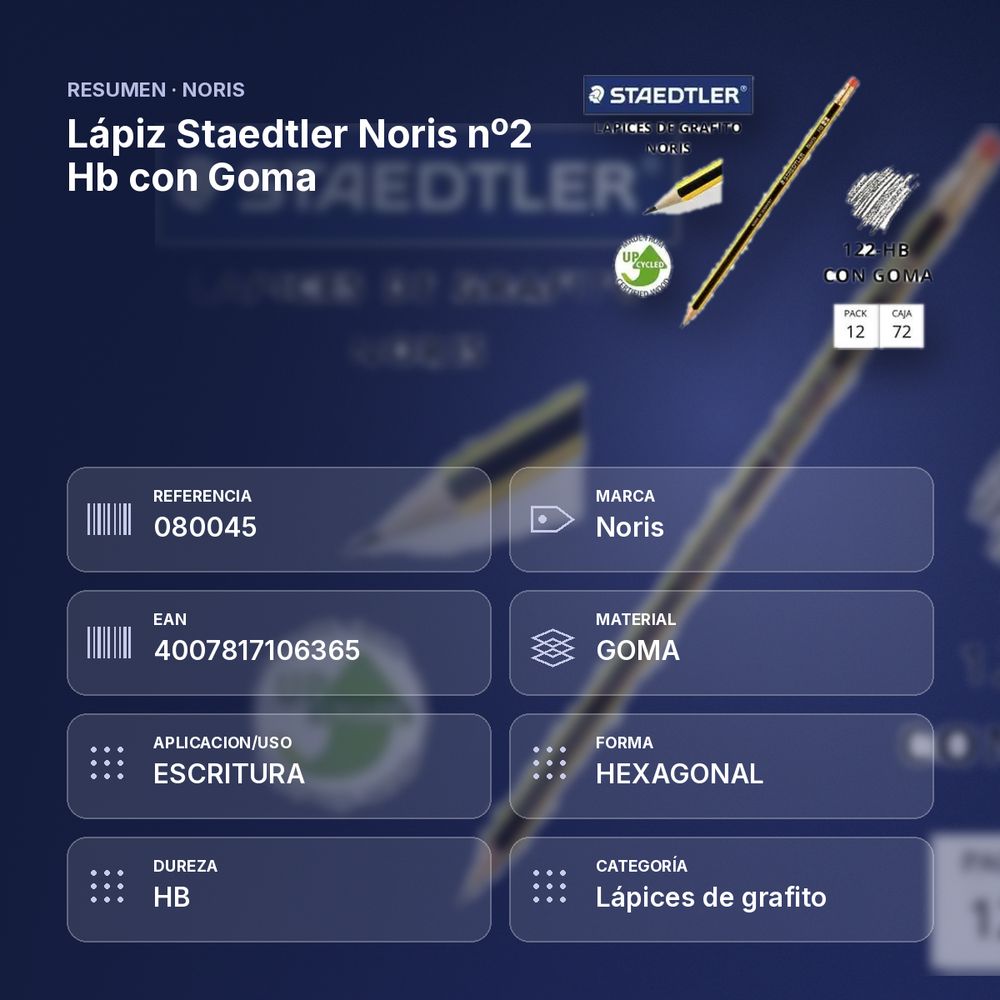 LÁPIZ STAEDTLER NORIS Nº2 HB CON GOMA - resumen de atributos