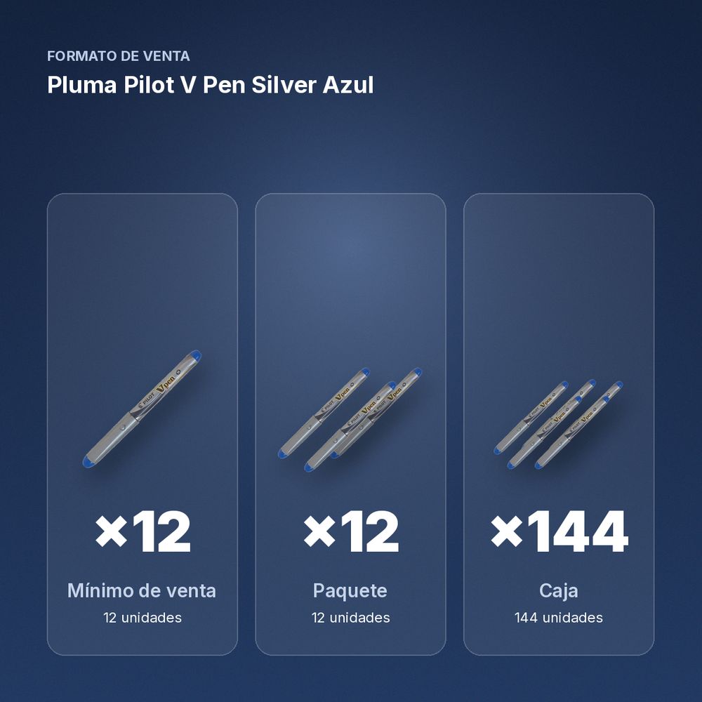 PLUMA PILOT V PEN SILVER AZUL  - formato de venta: paquete de 12, caja de 144