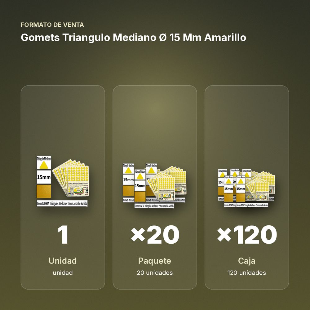 GOMETS TRIANGULO MEDIANO Ø 15 MM AMARILLO - formato de venta: paquete de 20, caja de 120
