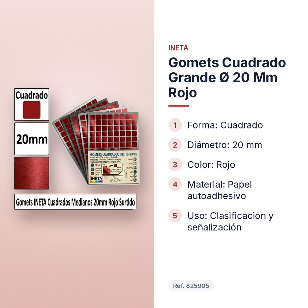 GOMETS CUADRADO GRANDE Ø 20 MM ROJO - características principales