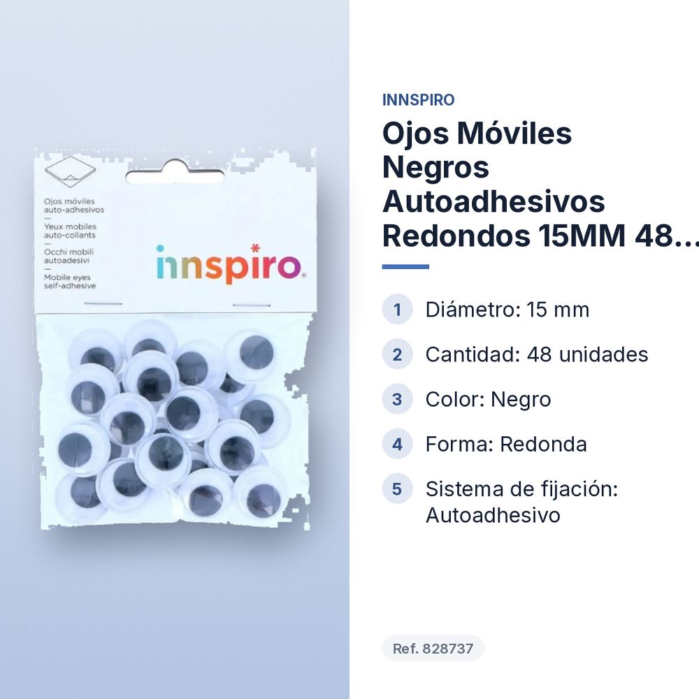 OJOS MÓVILES NEGROS AUTOADHESIVOS REDONDOS 15MM 48 UNIDADES - características principales
