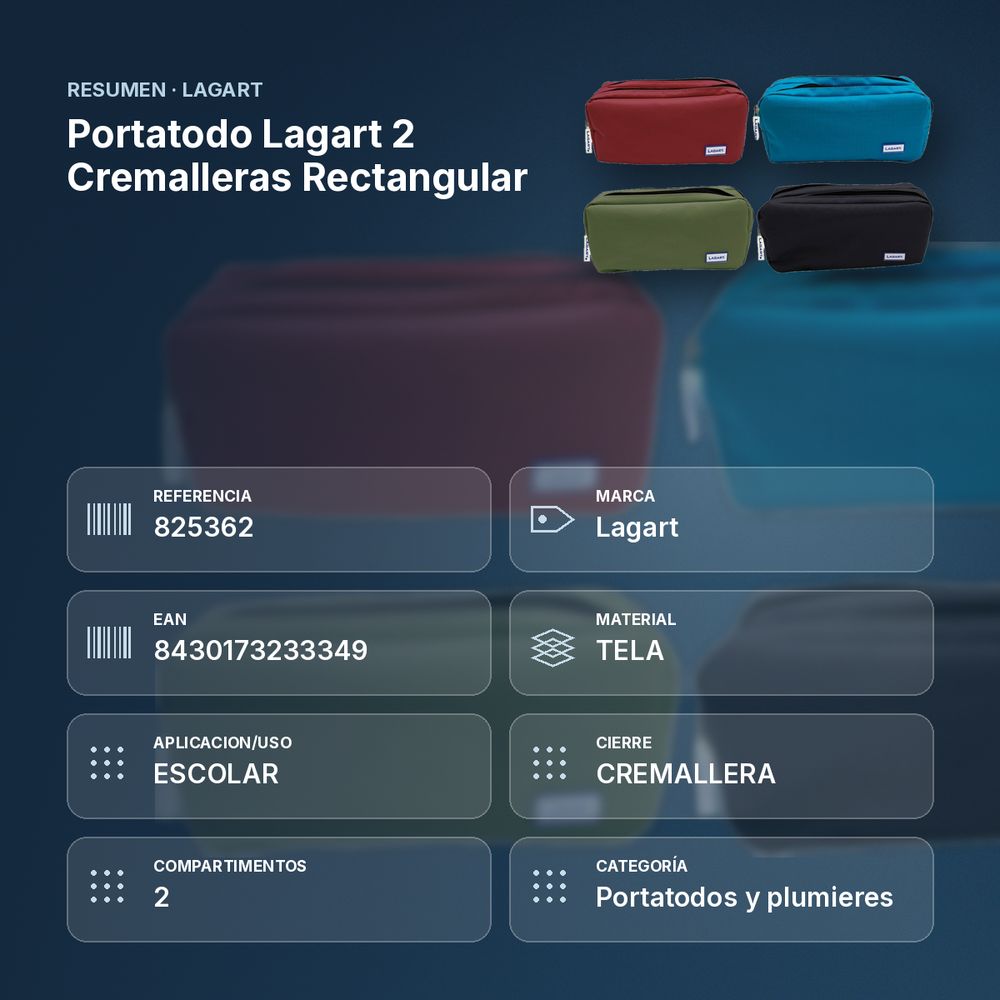 PORTATODO LAGART 2 CREMALLERAS RECTANGULAR - resumen de atributos