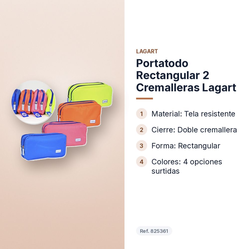 PORTATODO RECTANGULAR 2 CREMALLERAS LAGART - características principales