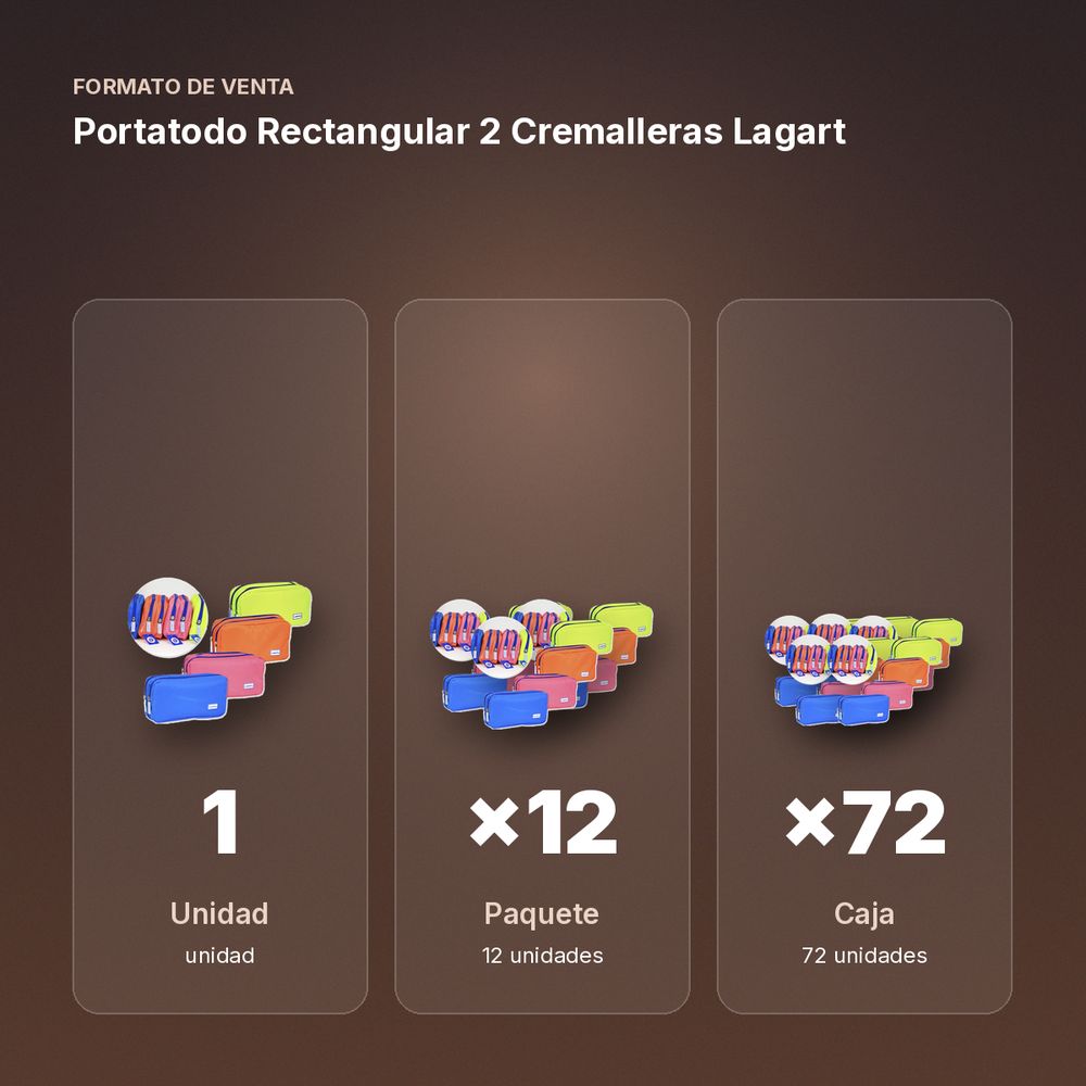 PORTATODO RECTANGULAR 2 CREMALLERAS LAGART - formato de venta: paquete de 12, caja de 72
