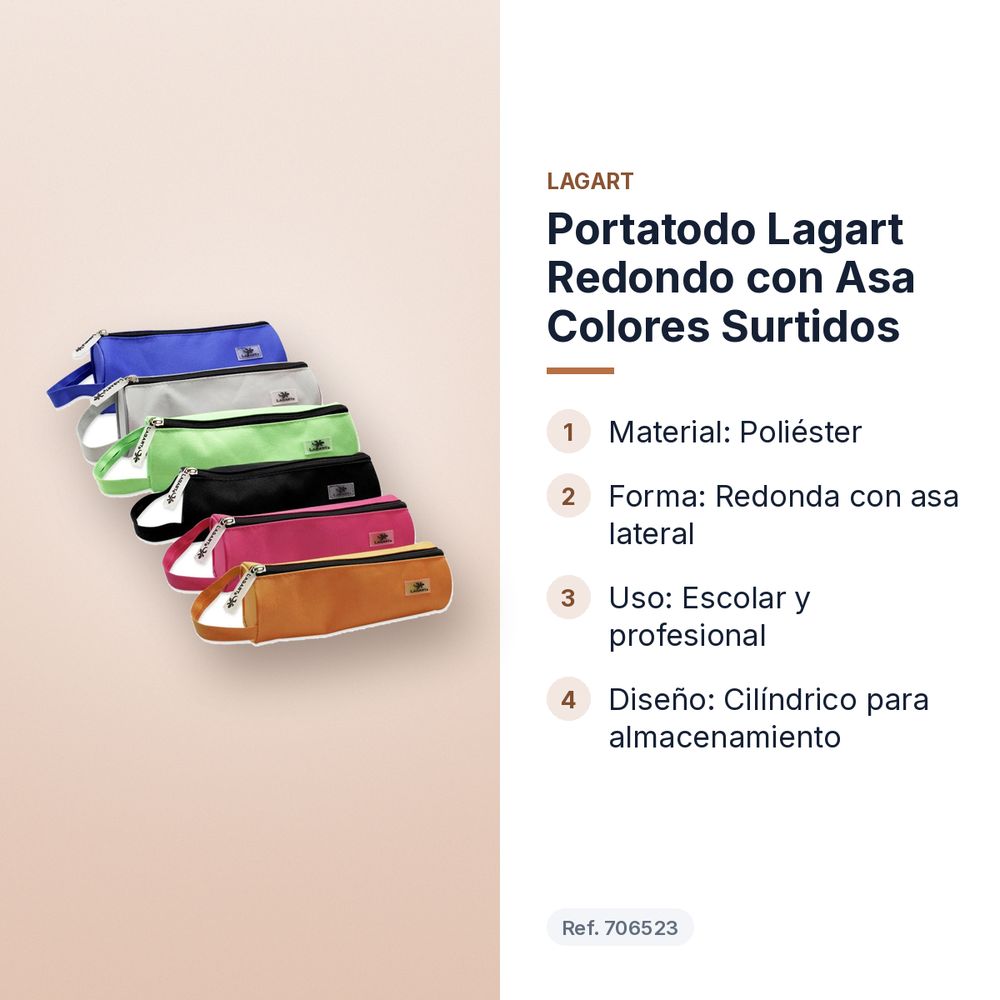 PORTATODO LAGART REDONDO CON ASA COLORES SURTIDOS - características principales