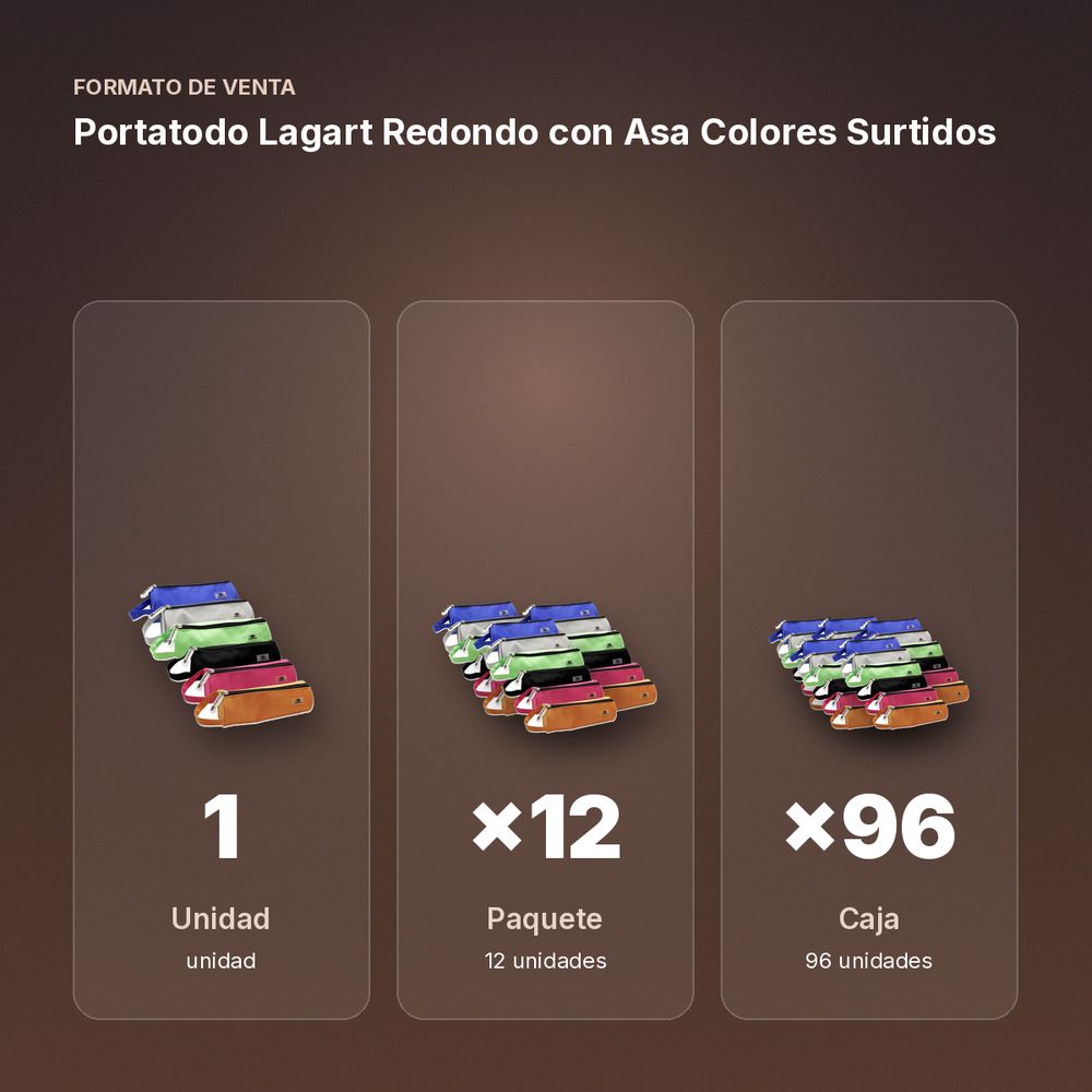 PORTATODO LAGART REDONDO CON ASA COLORES SURTIDOS - formato de venta: paquete de 12, caja de 96