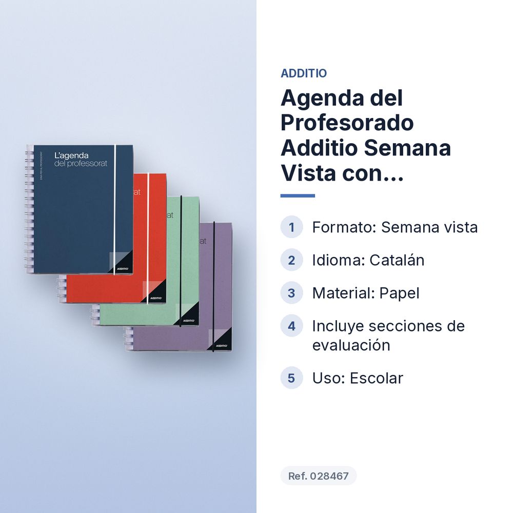 AGENDA DEL PROFESORADO ADDITIO SEMANA VISTA CON EVALUACIÓN CATALAN - características principales