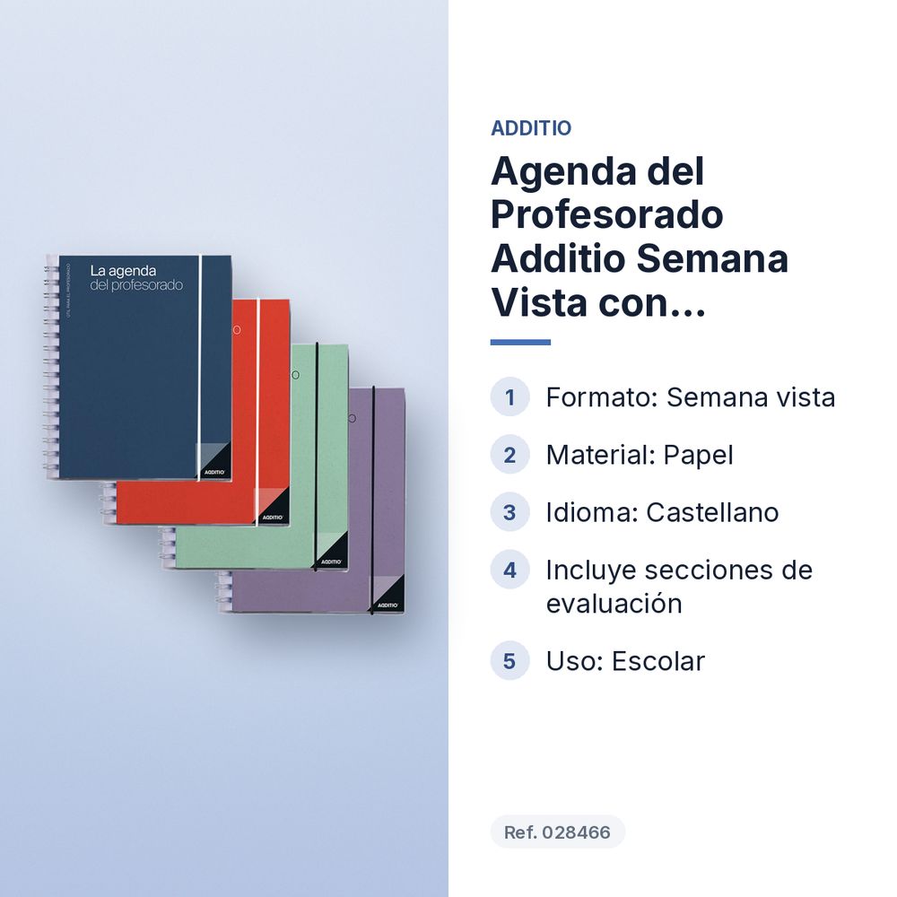 AGENDA DEL PROFESORADO ADDITIO SEMANA VISTA CON EVALUACIÓN CASTELLANO - características principales