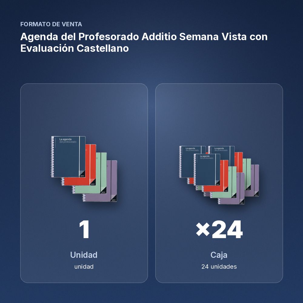AGENDA DEL PROFESORADO ADDITIO SEMANA VISTA CON EVALUACIÓN CASTELLANO - formato de venta: caja de 24
