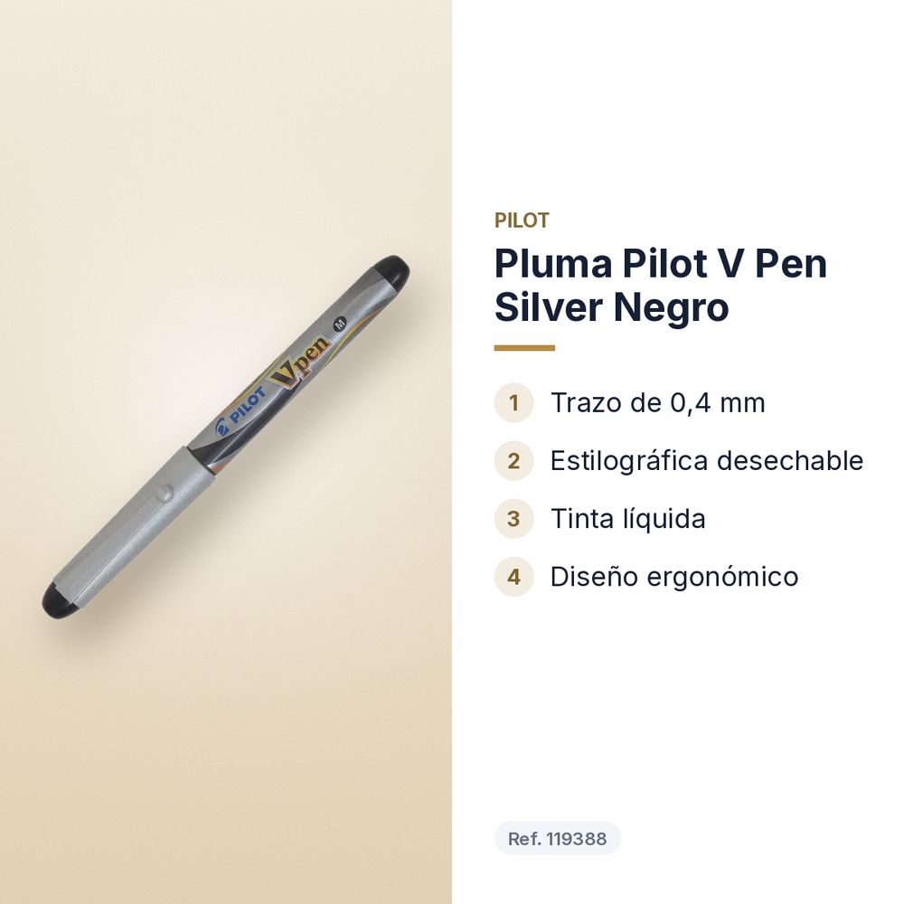PLUMA PILOT V PEN SILVER NEGRO - características principales
