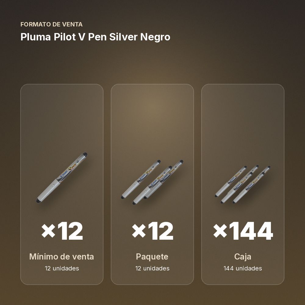 PLUMA PILOT V PEN SILVER NEGRO - formato de venta: paquete de 12, caja de 144