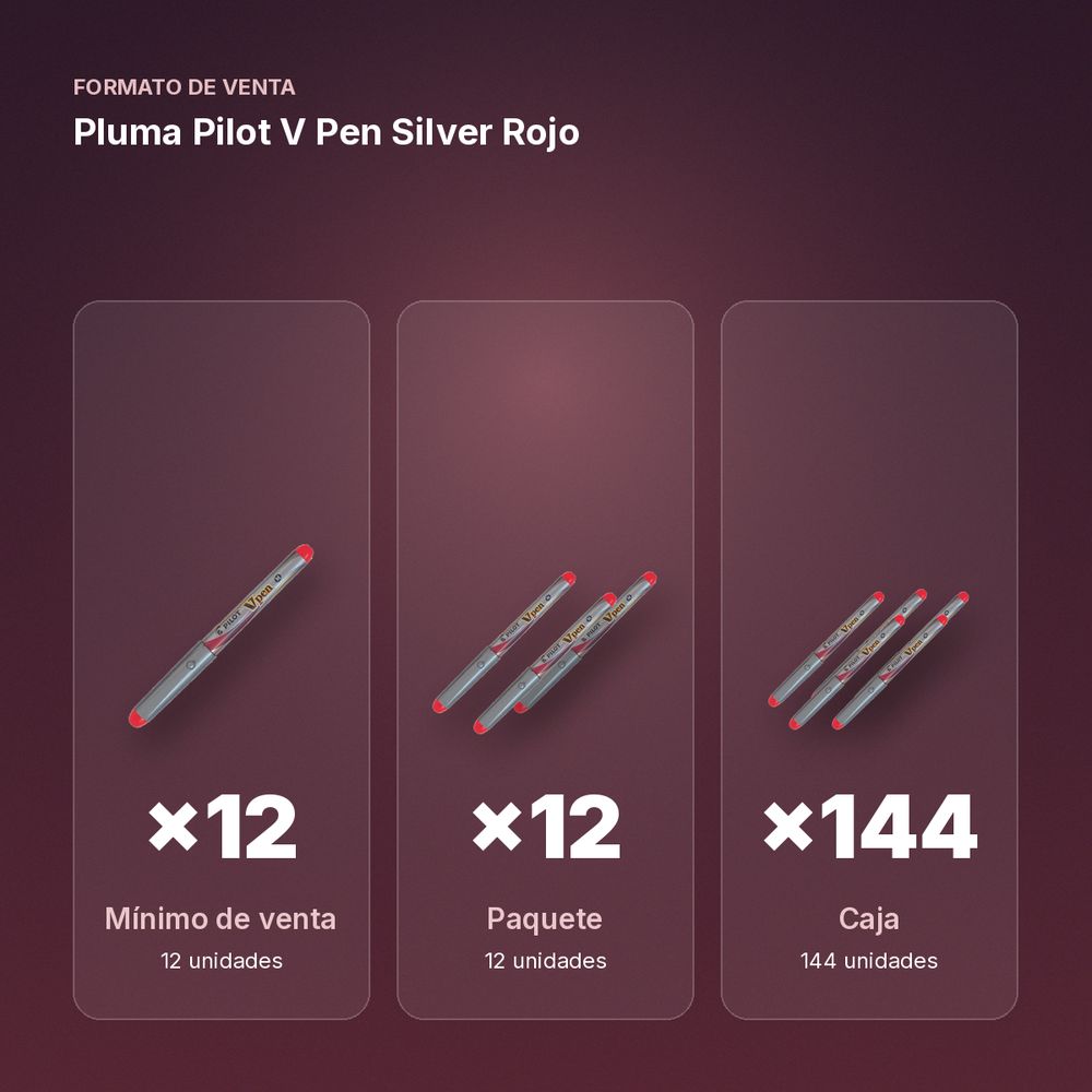 PLUMA PILOT V PEN SILVER ROJO - formato de venta: paquete de 12, caja de 144