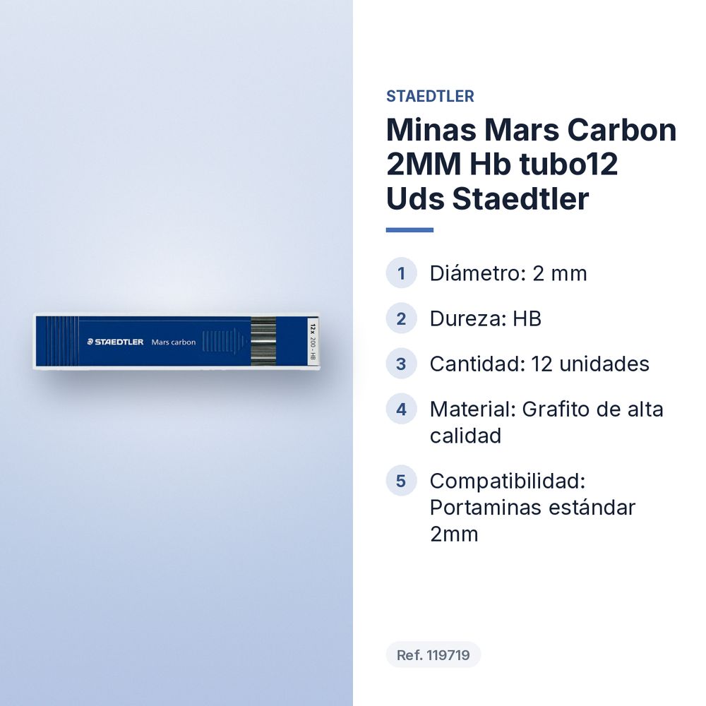 MINAS MARS CARBON 2MM HB TUBO12 UDS STAEDTLER - características principales