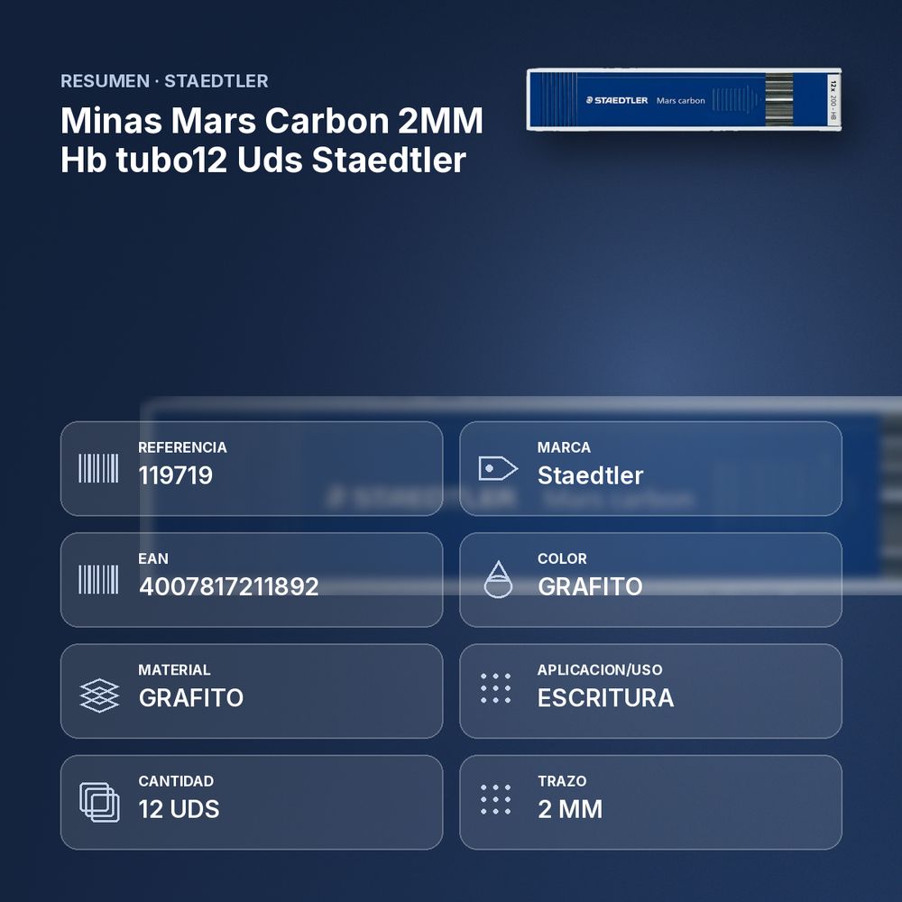 MINAS MARS CARBON 2MM HB TUBO12 UDS STAEDTLER - resumen de atributos