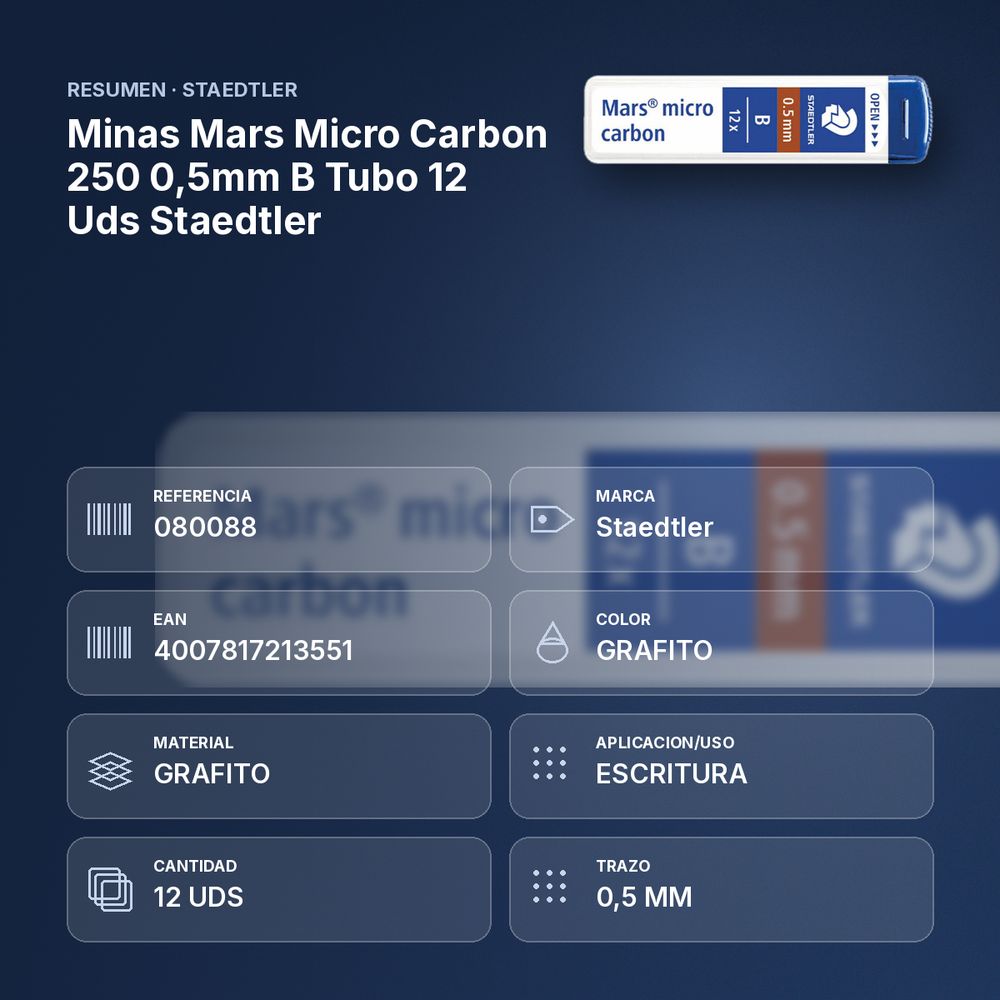 MINAS MARS MICRO CARBON 250 0,5MM B TUBO 12 UDS STAEDTLER - resumen de atributos