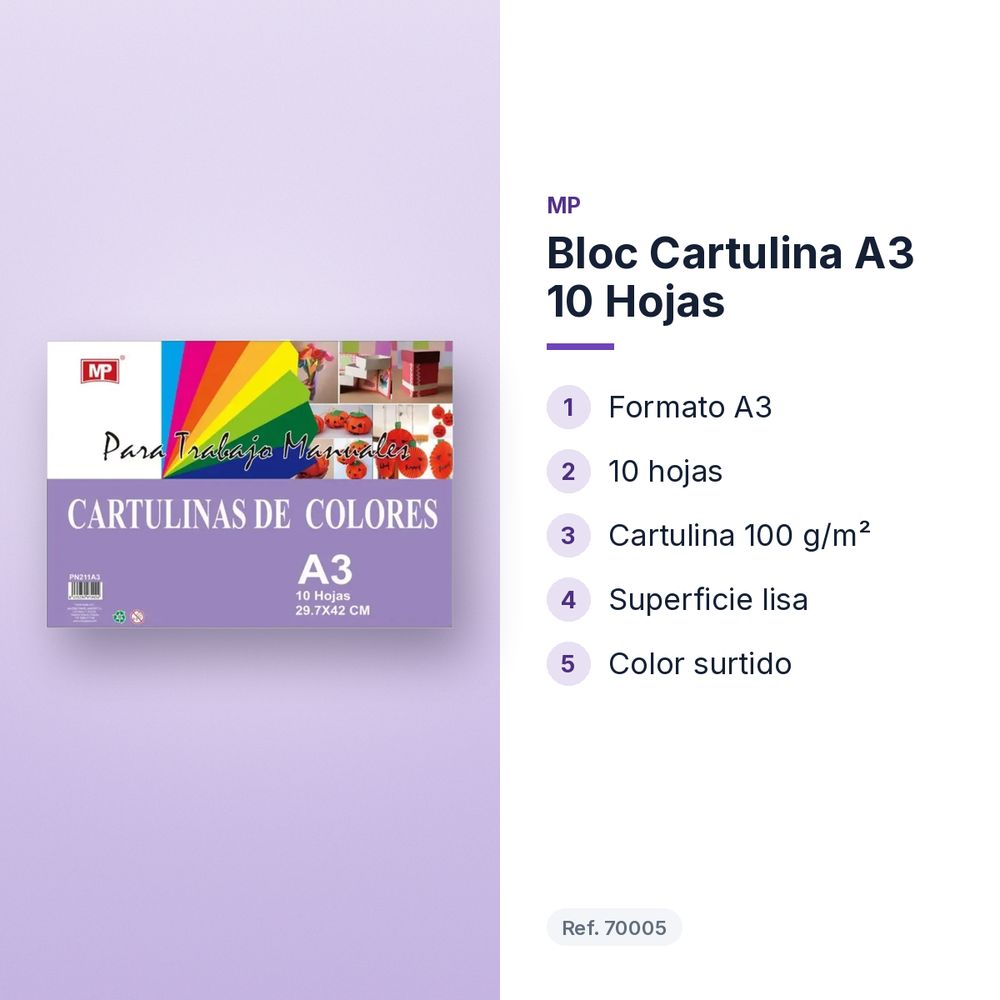 BLOC CARTULINA A3 10 HOJAS - características principales