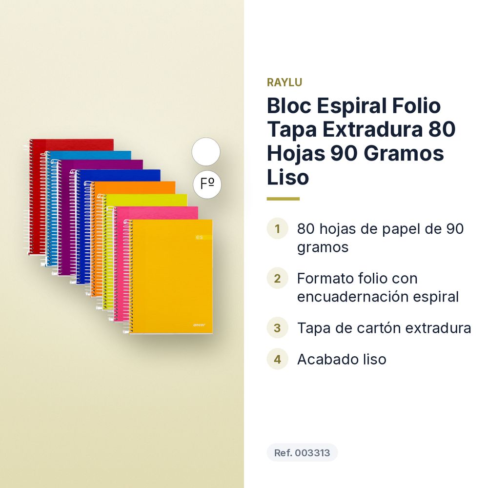 BLOC ESPIRAL FOLIO TAPA EXTRADURA 80 HOJAS 90 GRAMOS LISO - características principales