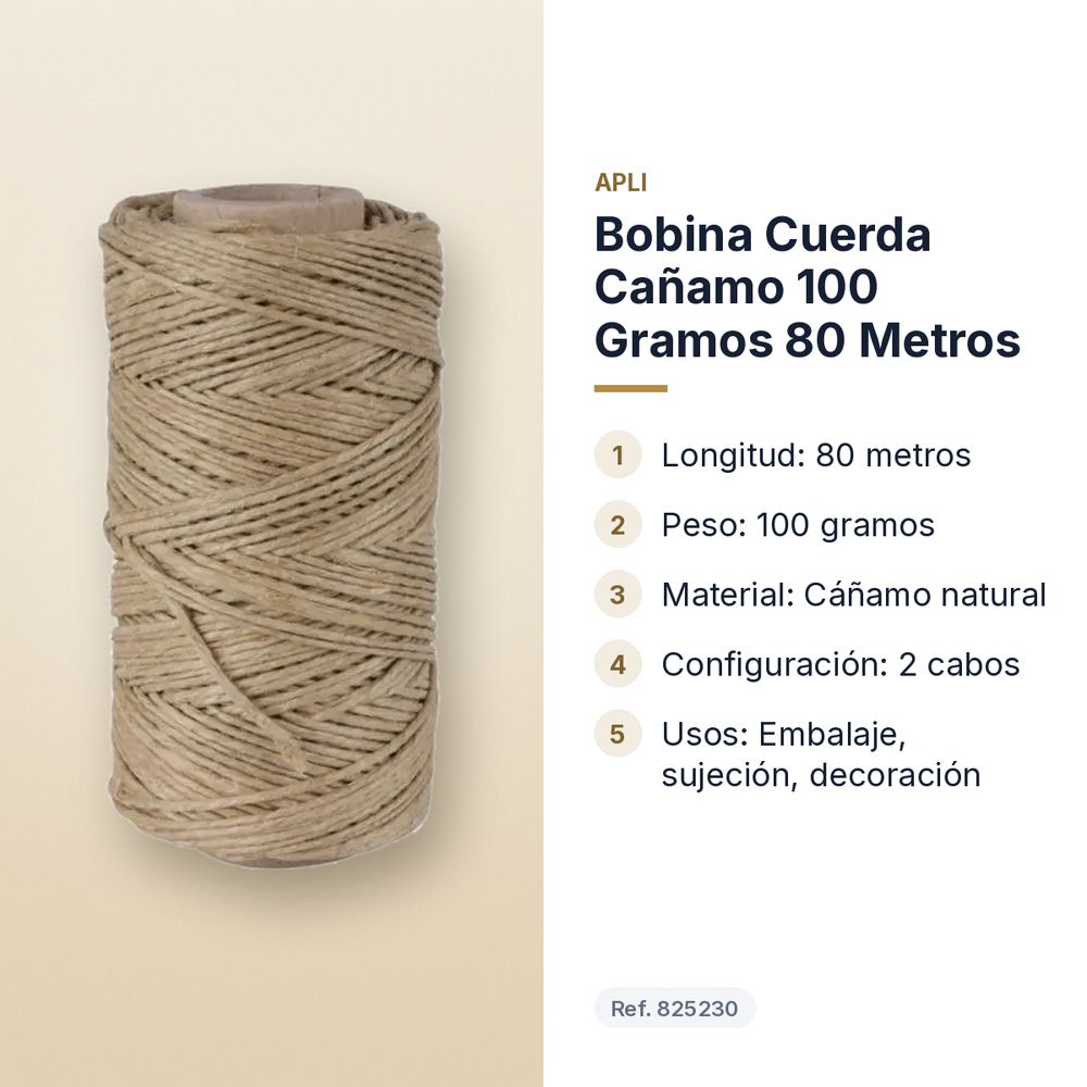 BOBINA CUERDA CAÑAMO 100 GRAMOS 80 METROS - características principales