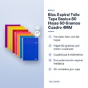 BLOC ESPIRAL FOLIO TAPA BASICA 80 HOJAS 60 GRAMOS CUADRO 4MM - características principales