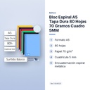BLOC ESPIRAL A5 TAPA DURA 80 HOJAS 70 GRAMOS CUADRO 5MM - características principales