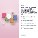 BLOC ESPIRAL GOLDEN 12º NATURAL 85 × 125MM 80 HOJAS, 60 G/M² CUADRÍCULA - características principales