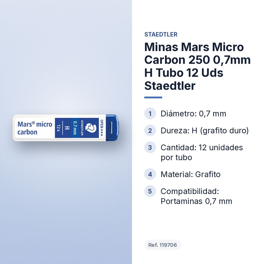MINAS MARS MICRO CARBON 250 0,7MM H TUBO 12 UDS STAEDTLER - características principales