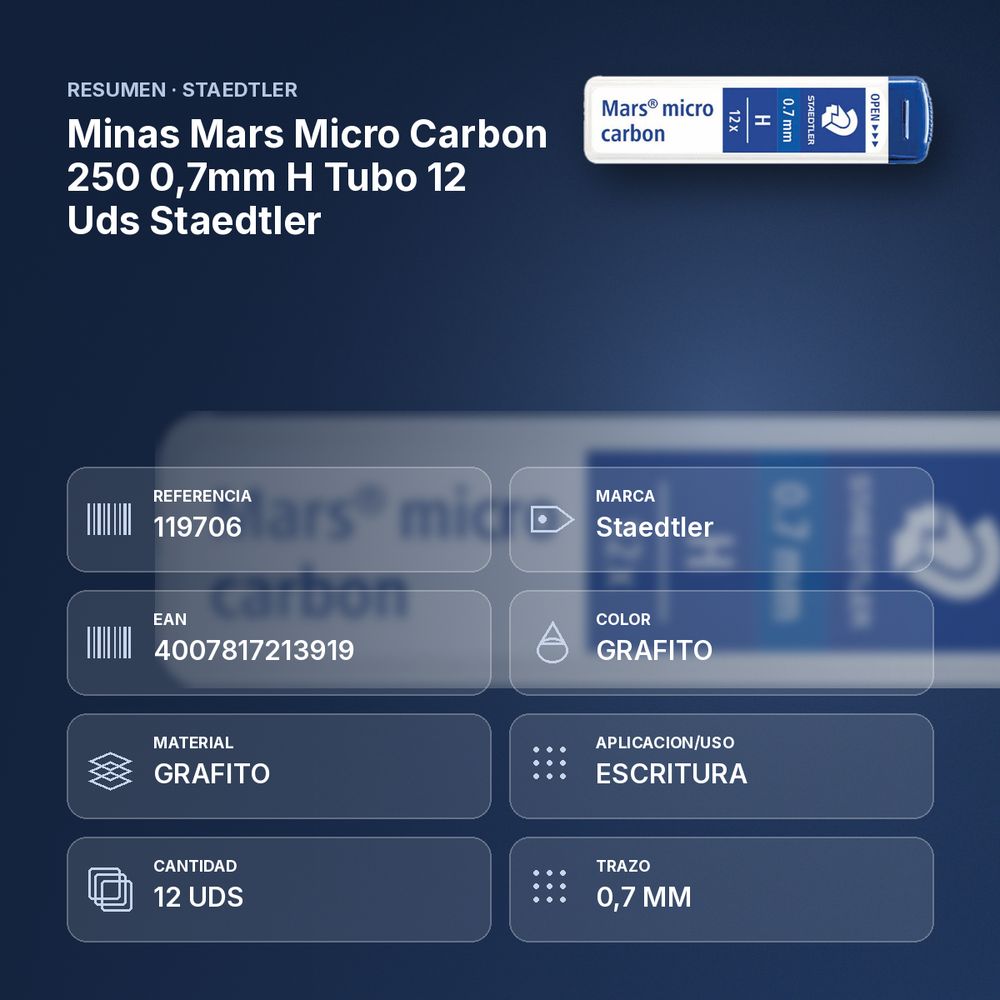 MINAS MARS MICRO CARBON 250 0,7MM H TUBO 12 UDS STAEDTLER - resumen de atributos