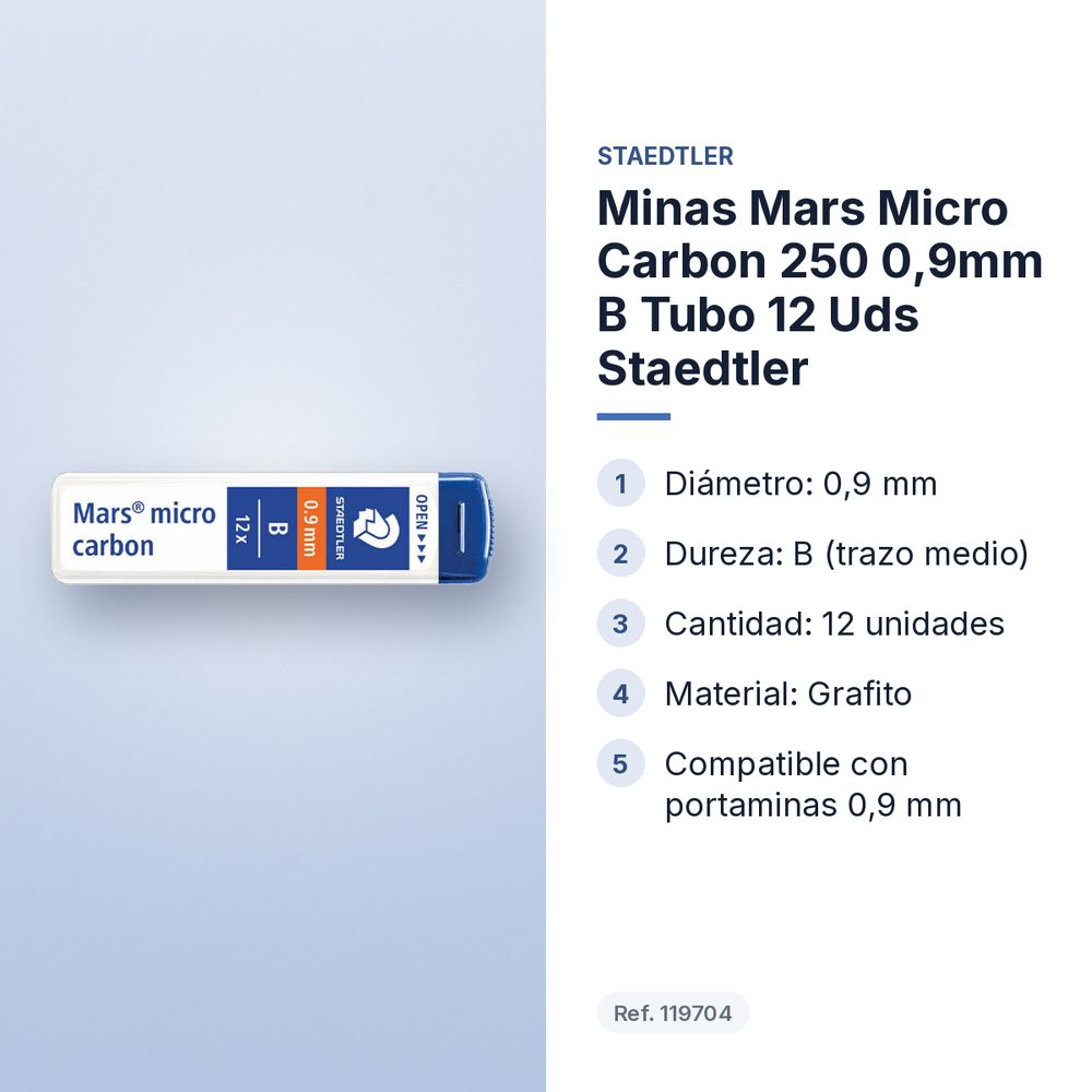 MINAS MARS MICRO CARBON 250 0,9MM B TUBO 12 UDS STAEDTLER - características principales