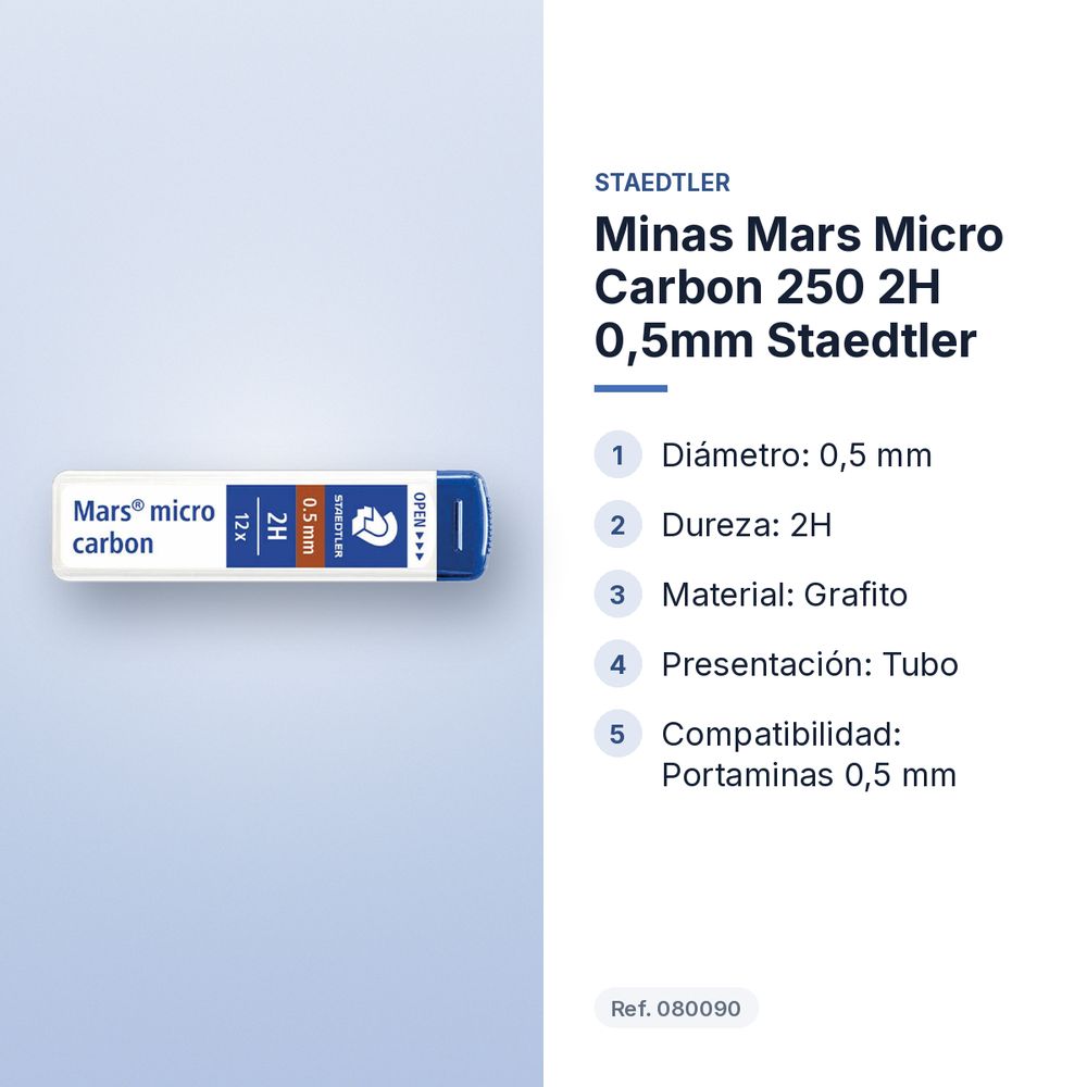 MINAS MARS MICRO CARBON 250 2H 0,5MM STAEDTLER - características principales