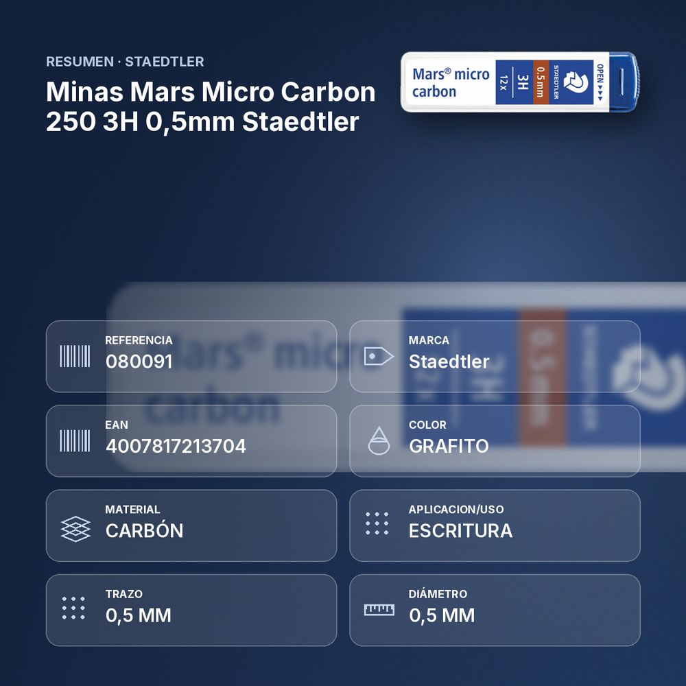MINAS MARS MICRO CARBON 250 3H 0,5MM STAEDTLER - resumen de atributos